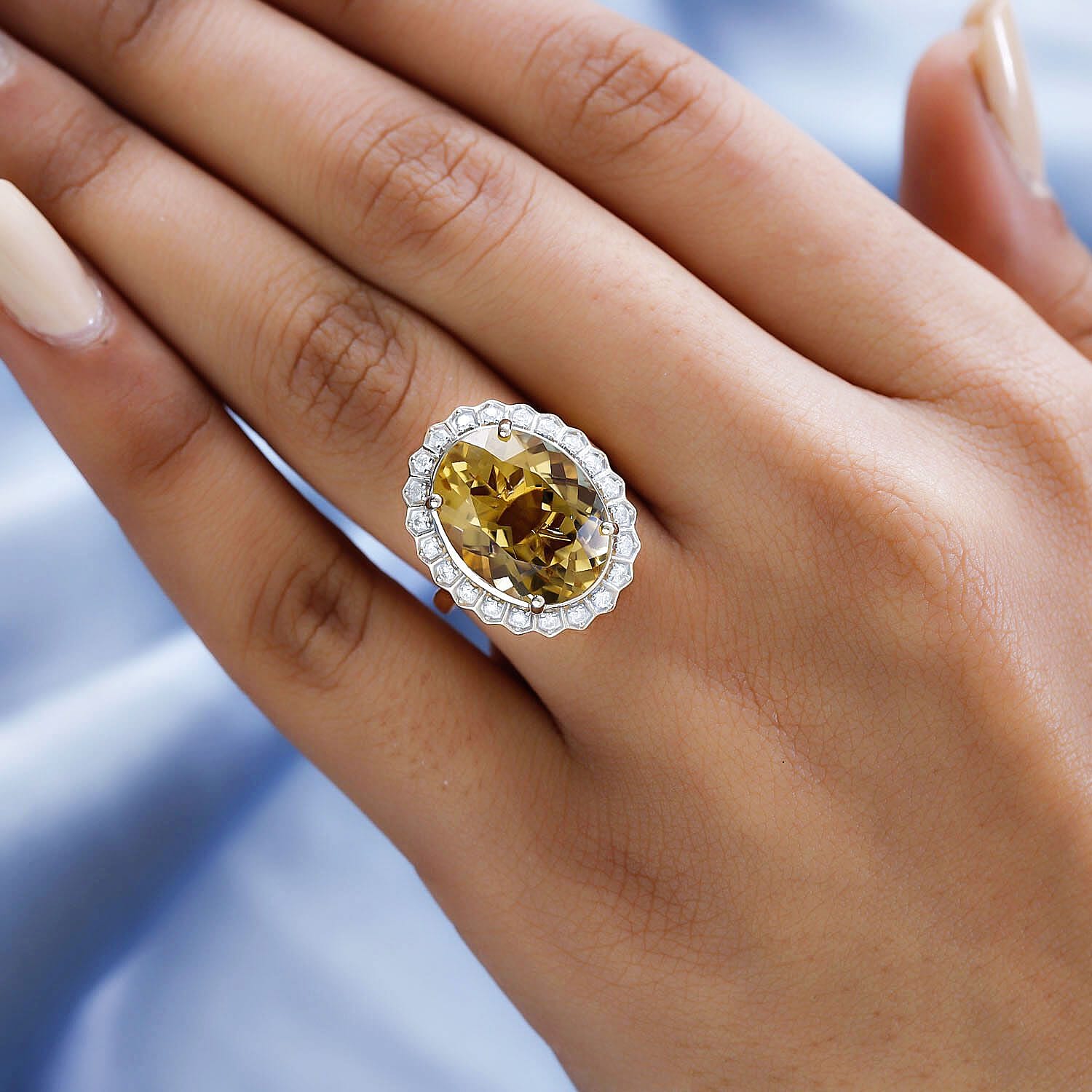 9K Yellow Gold Citrine & Moissanite Ring 10.00 Ct. Gold Wt - 3.60 grams