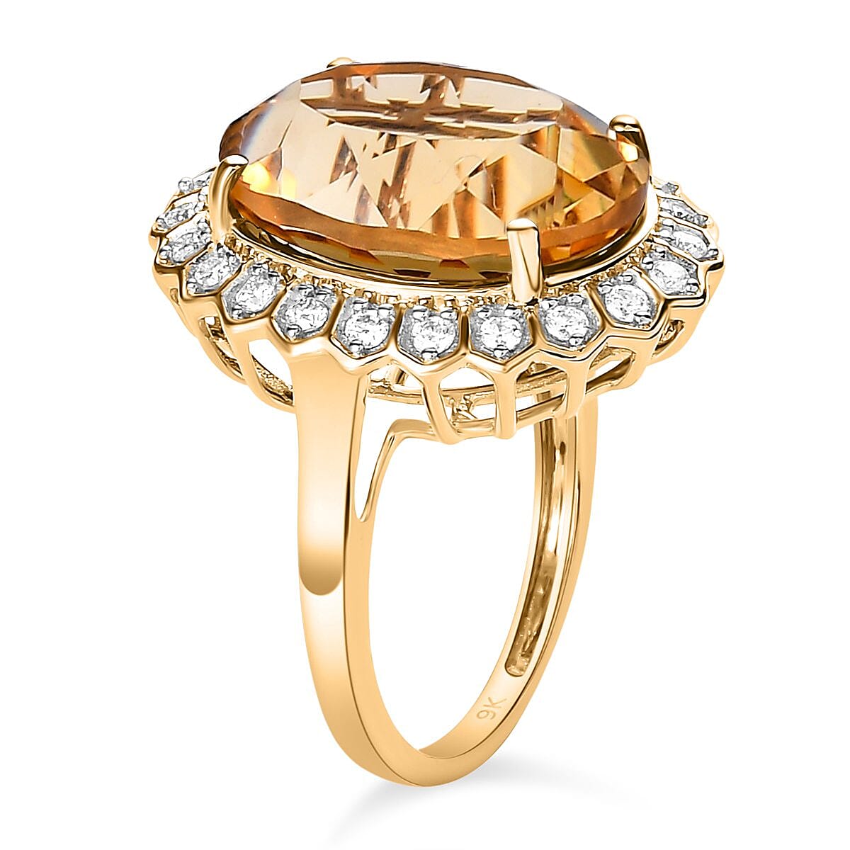 9K Yellow Gold Citrine & Moissanite Ring 10.00 Ct. Gold Wt - 3.60 grams