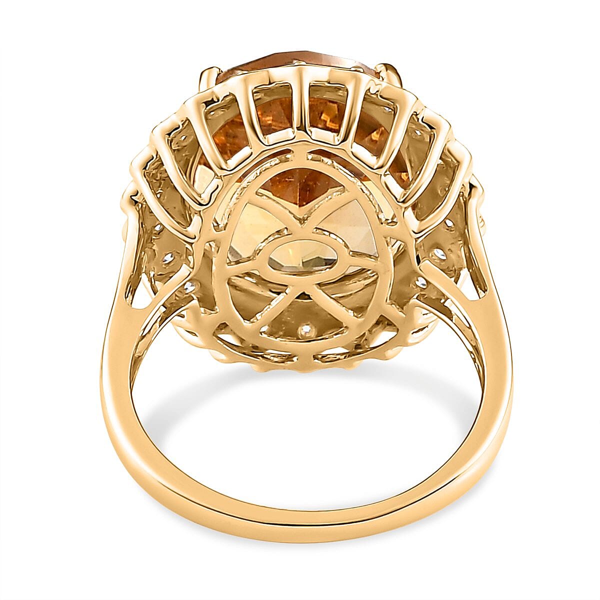 9K Yellow Gold Citrine & Moissanite Ring 10.00 Ct. Gold Wt - 3.60 grams