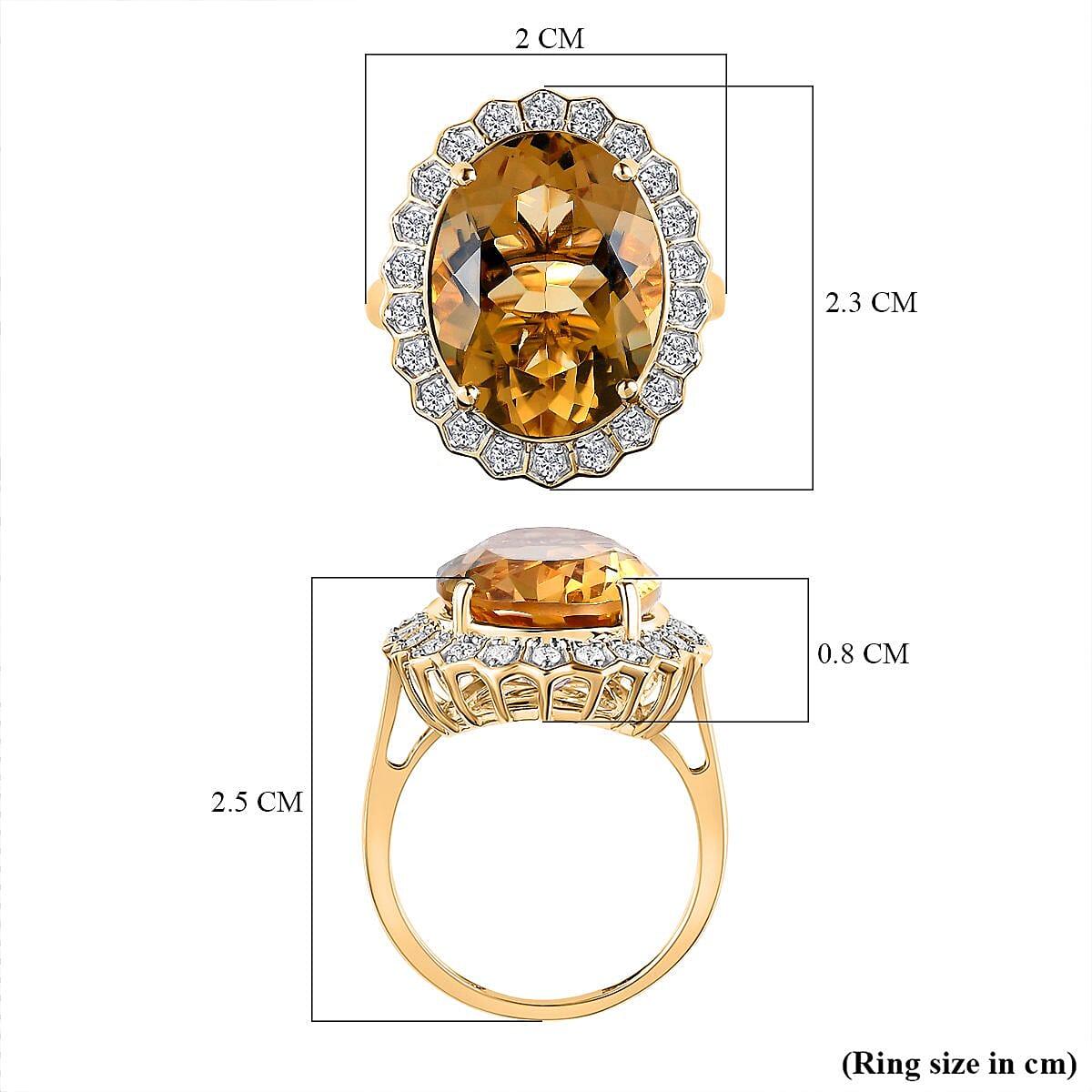 9K Yellow Gold Citrine & Moissanite Ring 10.00 Ct. Gold Wt - 3.60 grams