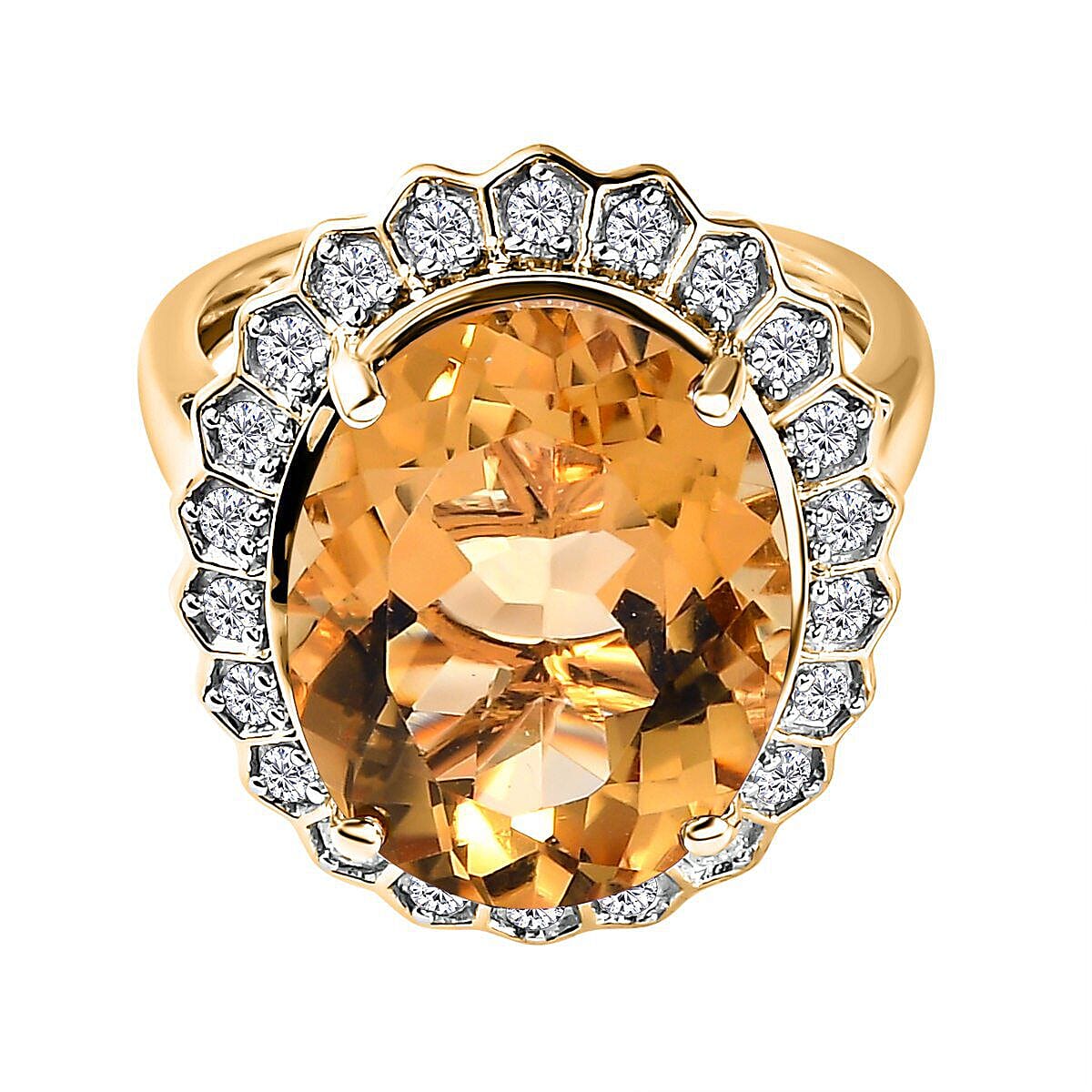 9K Yellow Gold Citrine & Moissanite Ring 10.00 Ct. Gold Wt - 3.60 grams