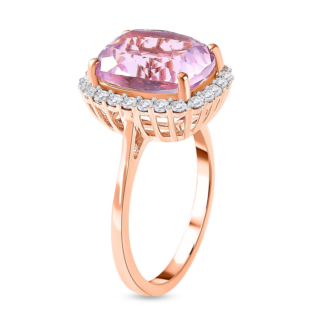 9K Rose Gold Kunzite and Moissanite Ring 5.80 Ct