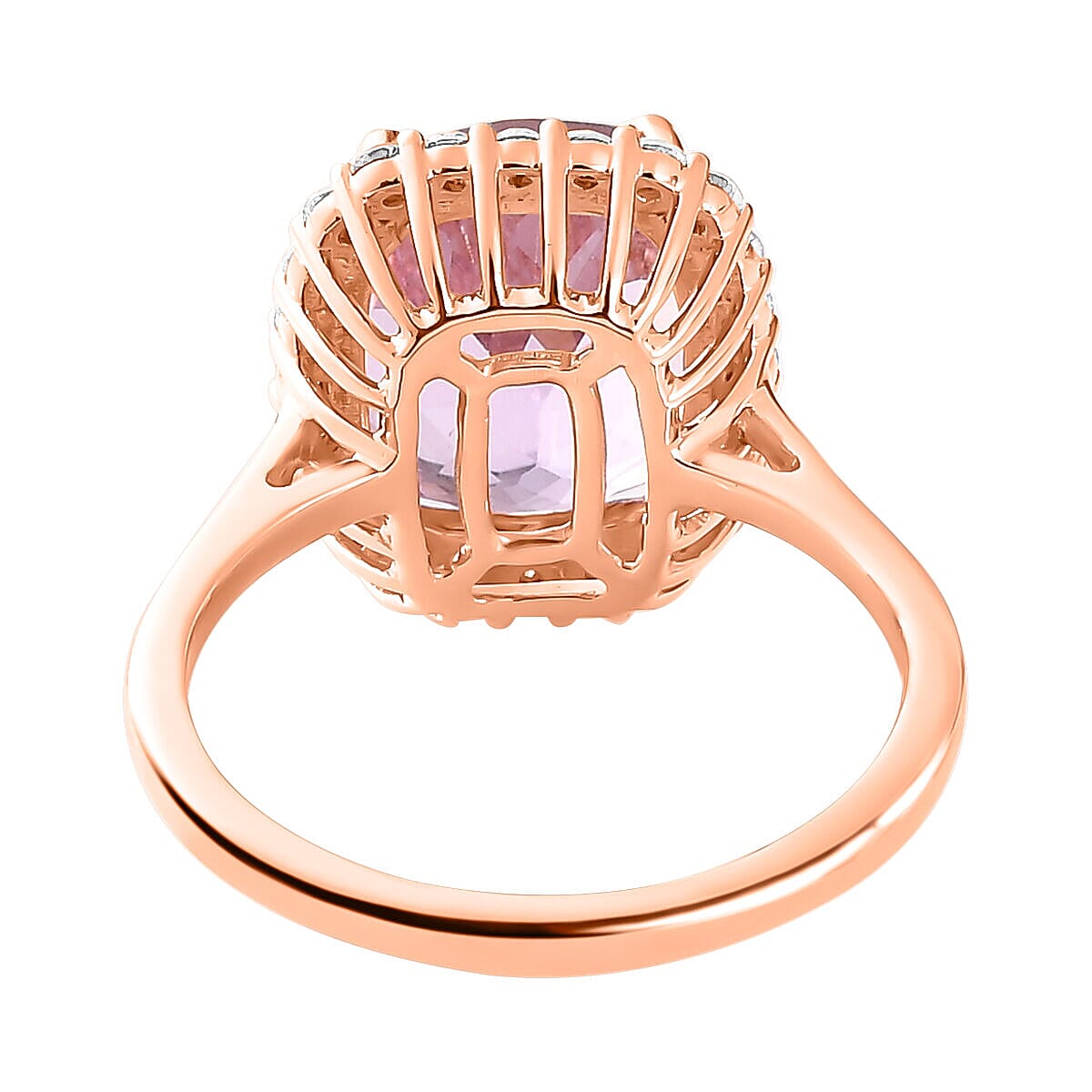 9K Rose Gold Kunzite and Moissanite Ring 5.80 Ct