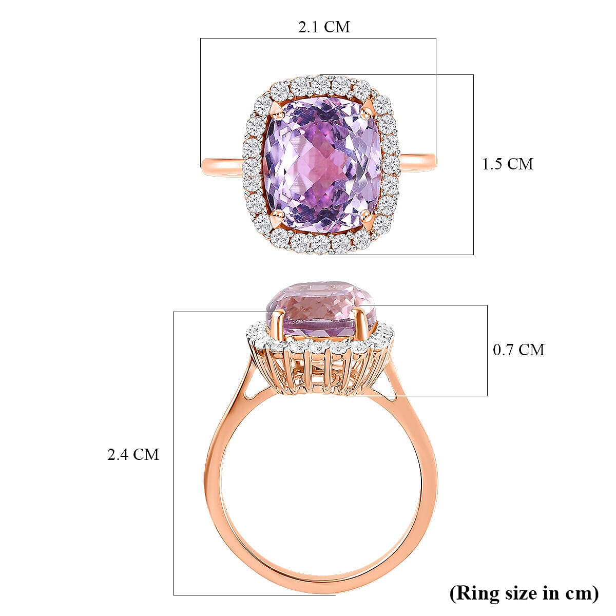 9K Rose Gold Kunzite and Moissanite Ring 5.80 Ct