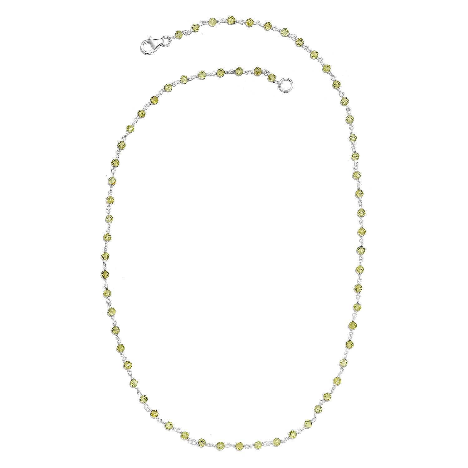 Hebei Peridot Beads Necklace (Size - 20) in Sterling Silver 15.47 Ct.