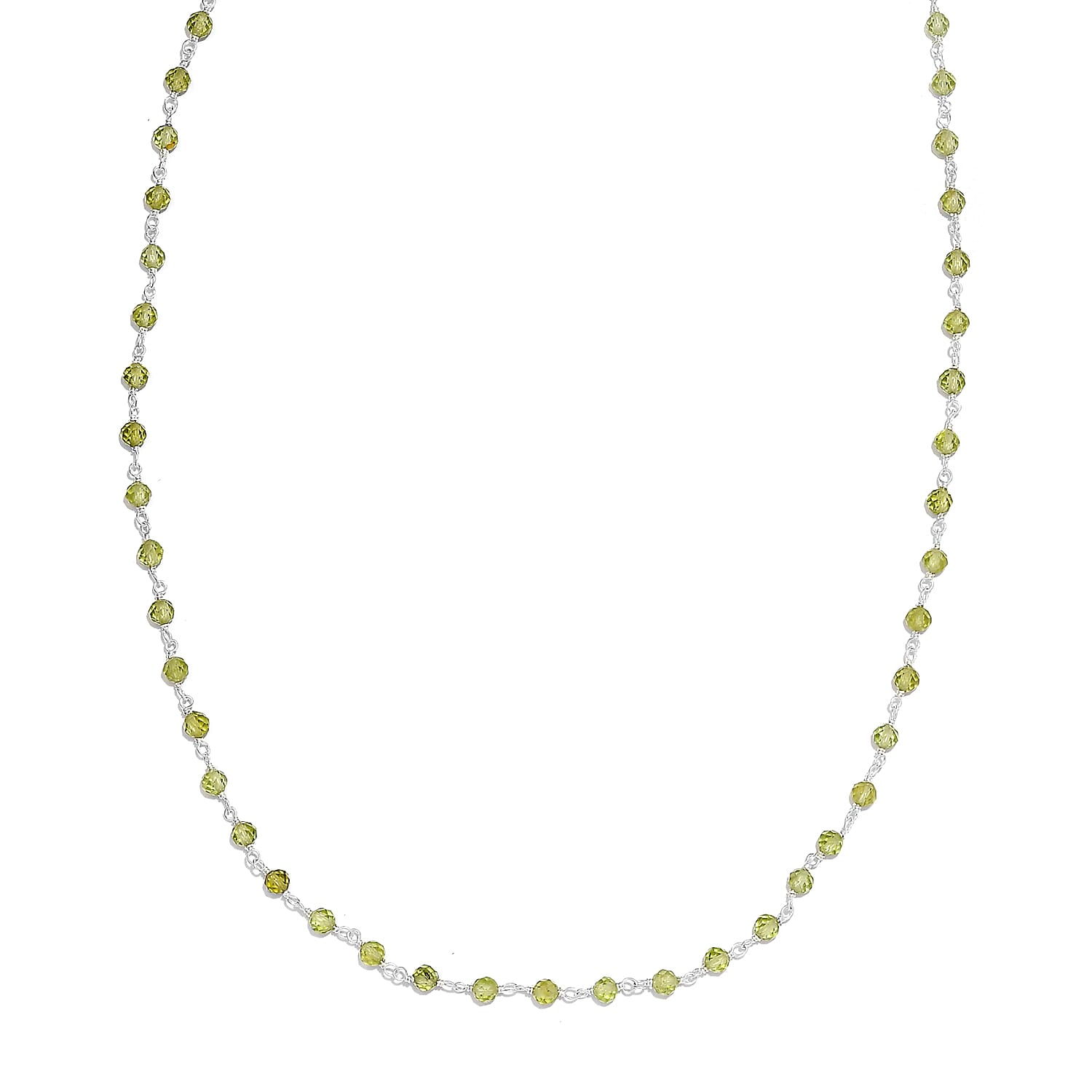 Hebei Peridot Beads Necklace (Size - 20) in Sterling Silver 15.47 Ct.
