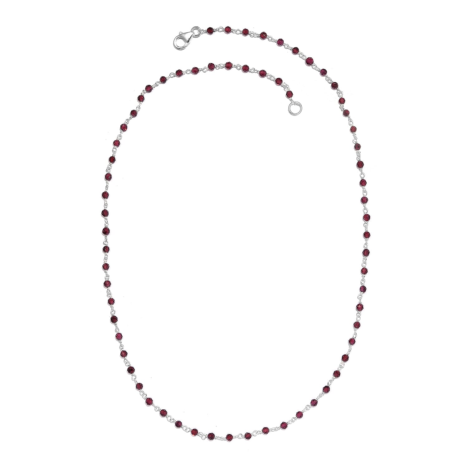 Red Garnet Beads Necklace (Size - 20) in Sterling Silver 16.77 Ct.