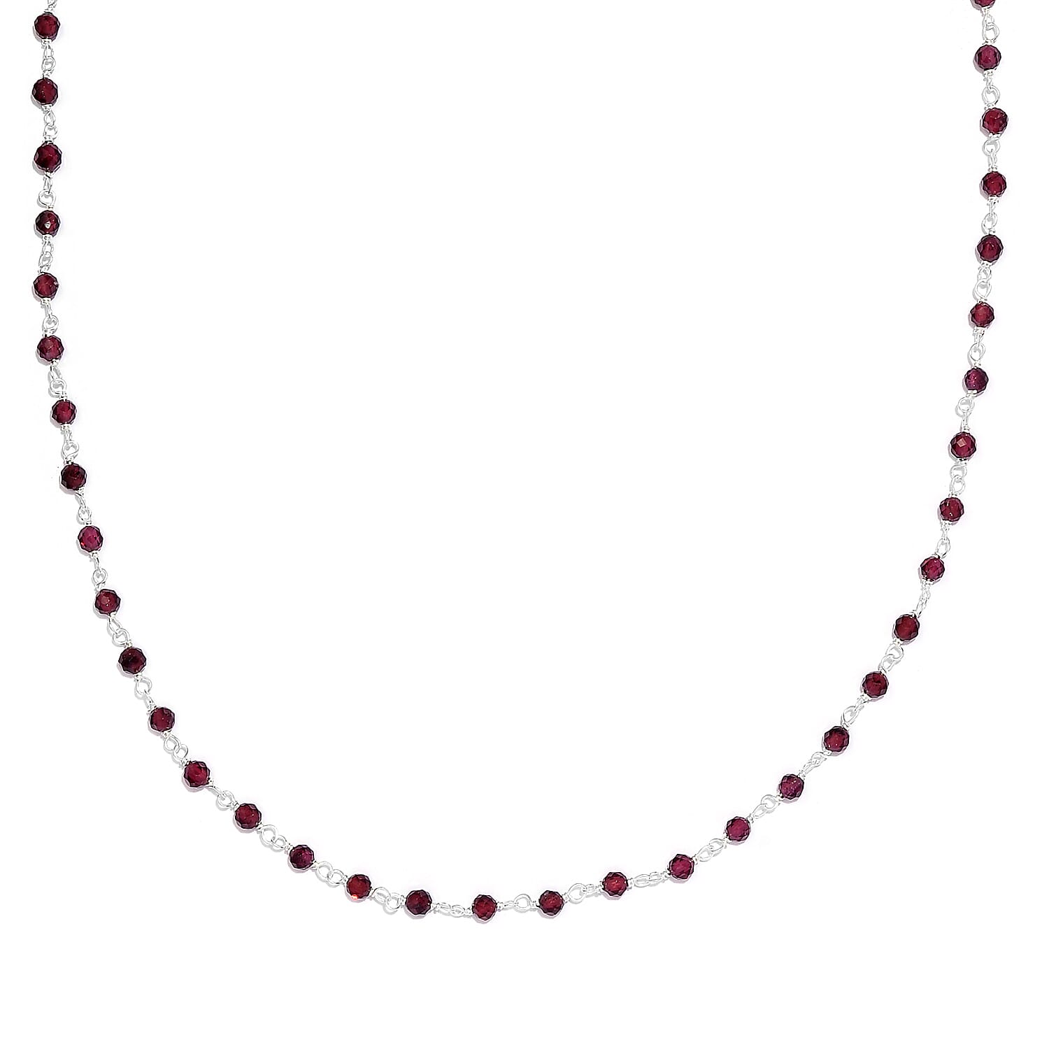 Red Garnet Beads Necklace (Size - 20) in Sterling Silver 16.77 Ct.