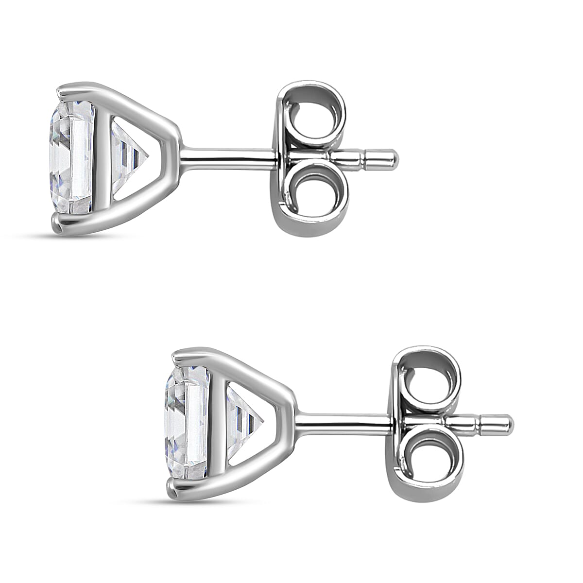 Simulated Diamond (Princess Cut) Stud Earrings (With Push Back) in Platinum Overaly Sterling Silver