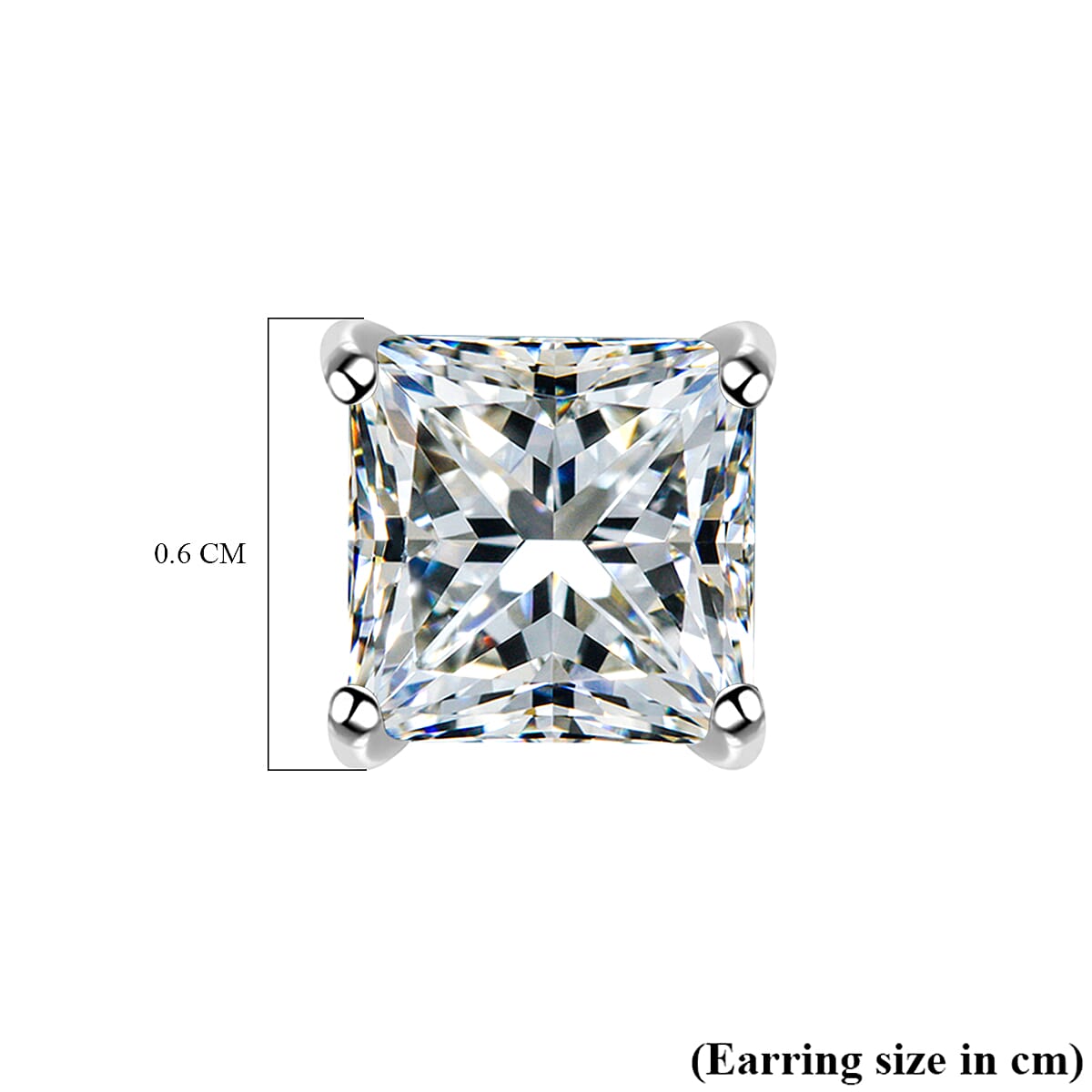Simulated Diamond (Princess Cut) Stud Earrings (With Push Back) in Platinum Overaly Sterling Silver