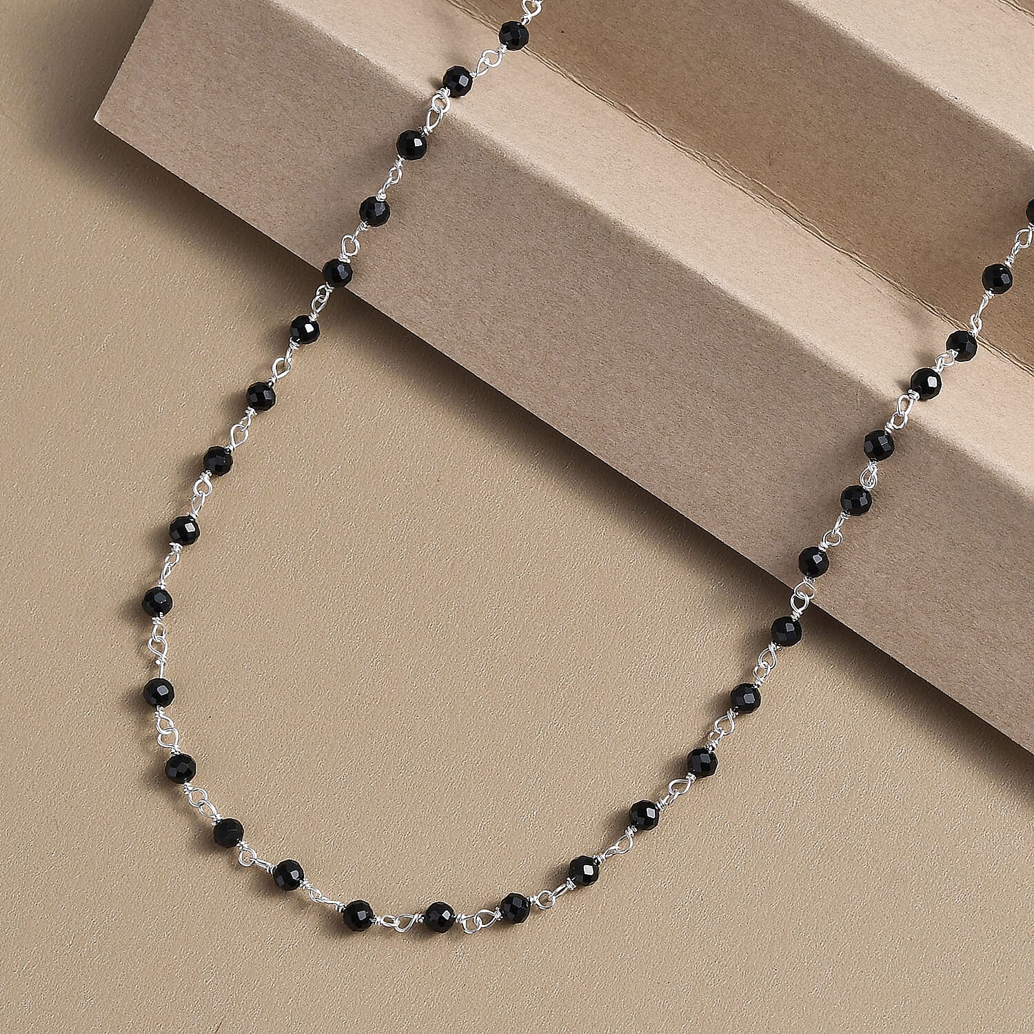 Boi Ploi Black Spinel Beads Necklace (Size - 20) in Sterling Silver 15.60 Ct.