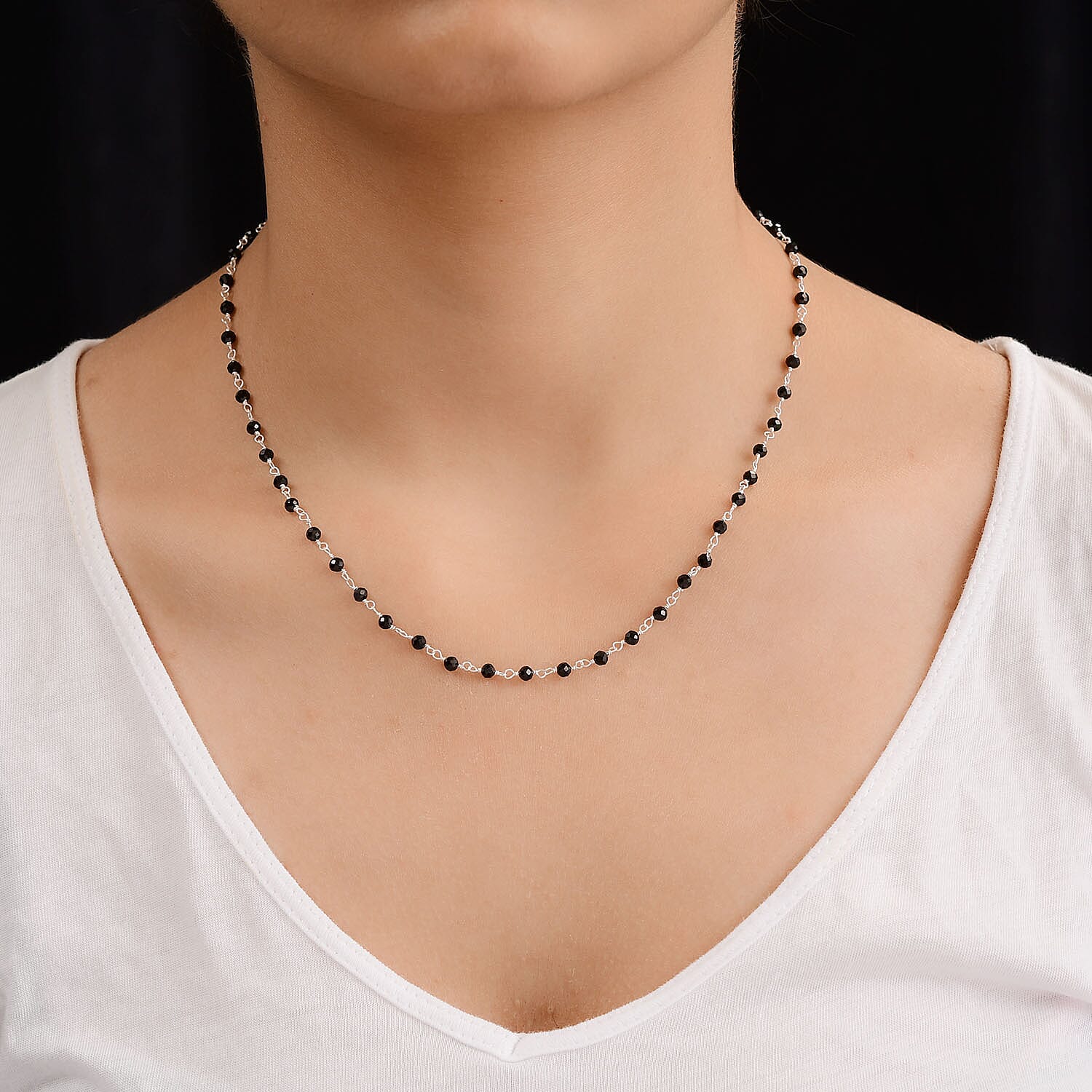Boi Ploi Black Spinel Beads Necklace (Size - 20) in Sterling Silver 15.60 Ct.