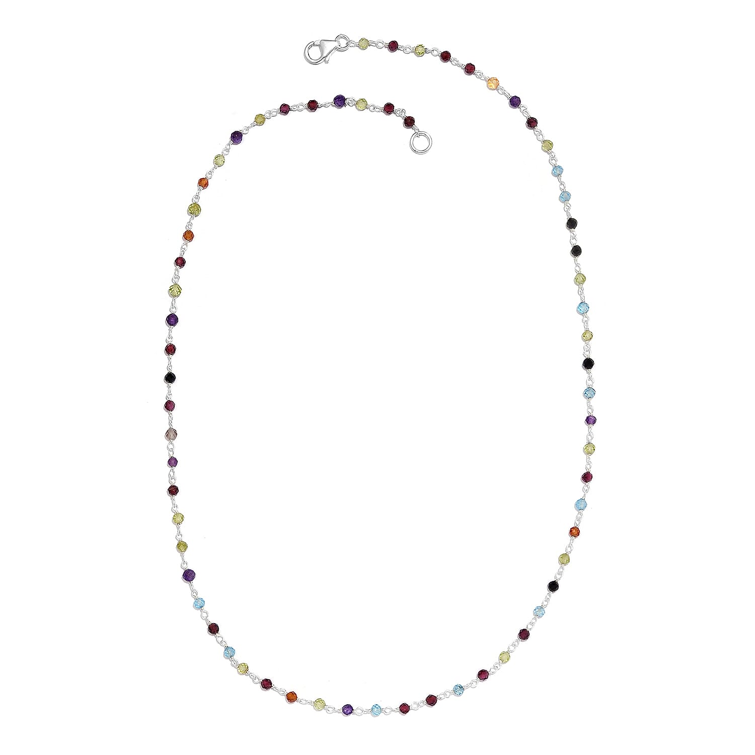 Multi Gemstone Beads Necklace (Size - 20) in Sterling Silver 14.39 Ct.