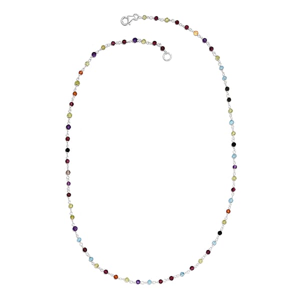 Multi Gemstone Beads Necklace (Size 20) in Sterling Silver 14.39 Ct