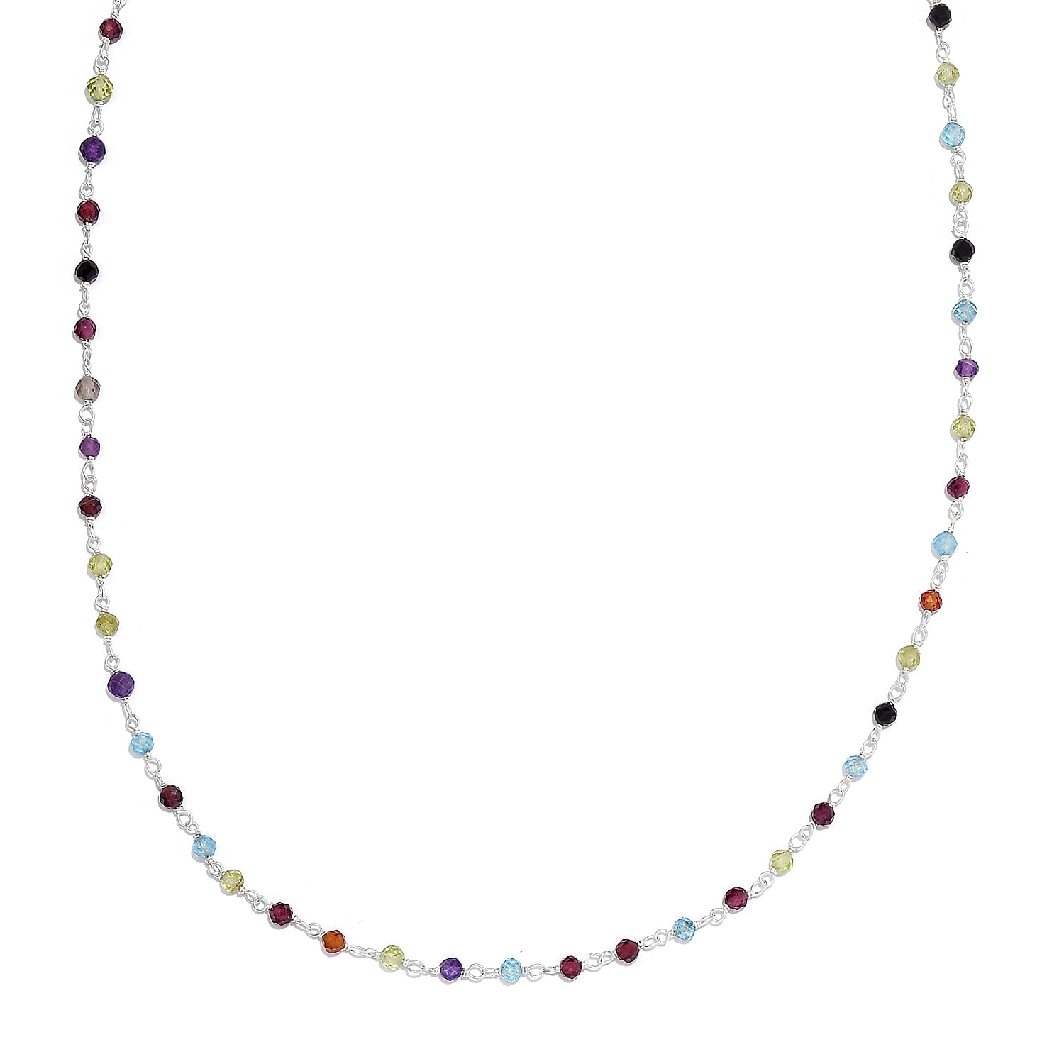 Multi Gemstone Beads Necklace (Size - 20) in Sterling Silver 14.39 Ct.