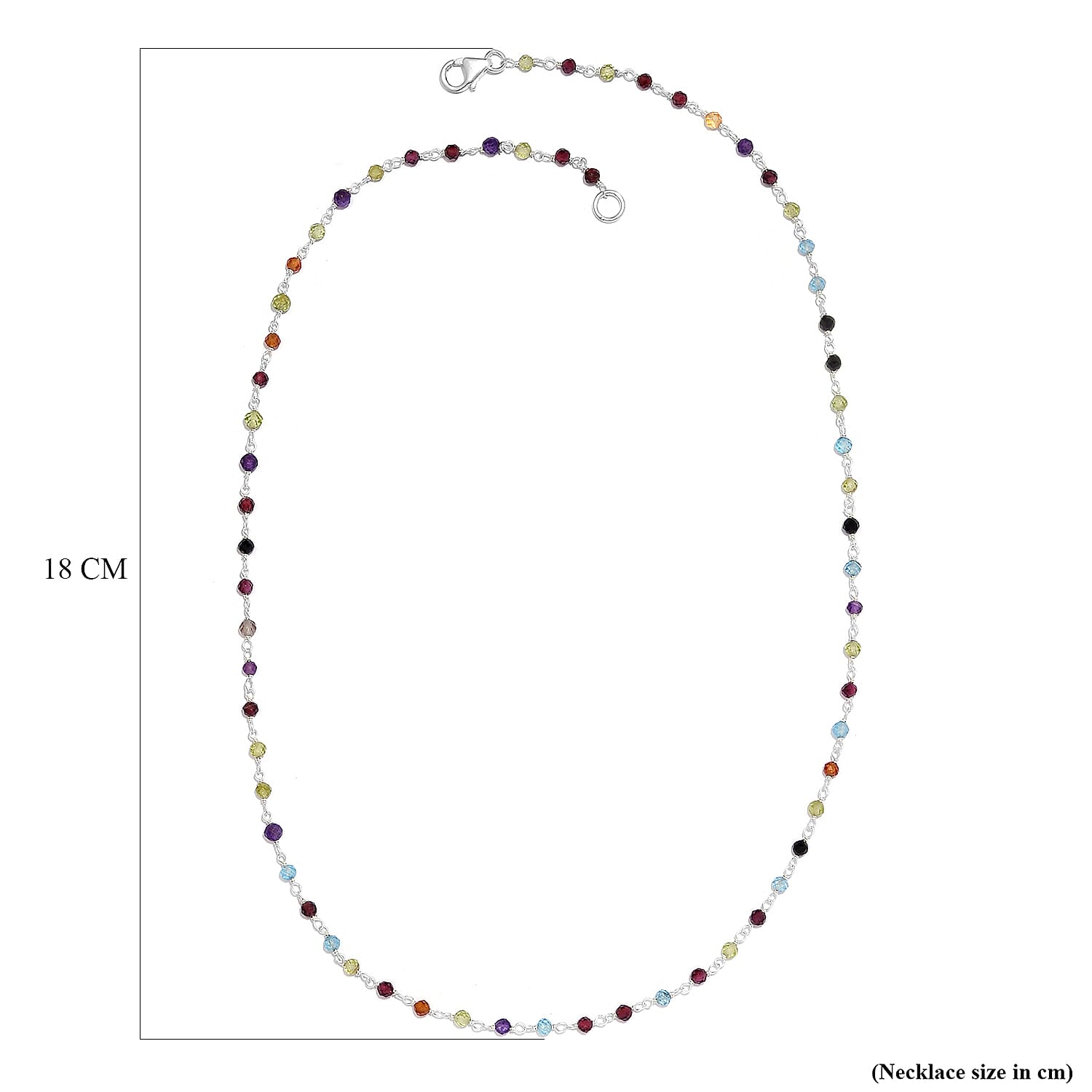 Multi Gemstone Beads Necklace (Size - 20) in Sterling Silver 14.39 Ct.