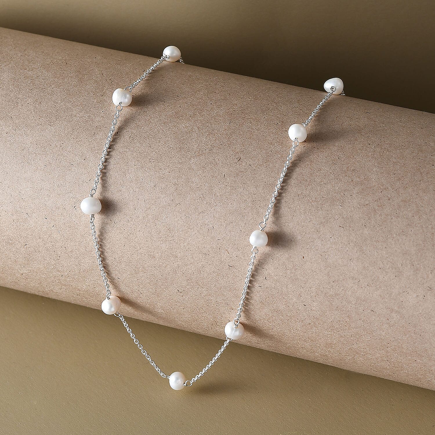 One Time Close Out Deal- White Fresh Water Pearl Necklace (Size - 20) with Lobster Clasp, Sterling Silver 11.00 ct