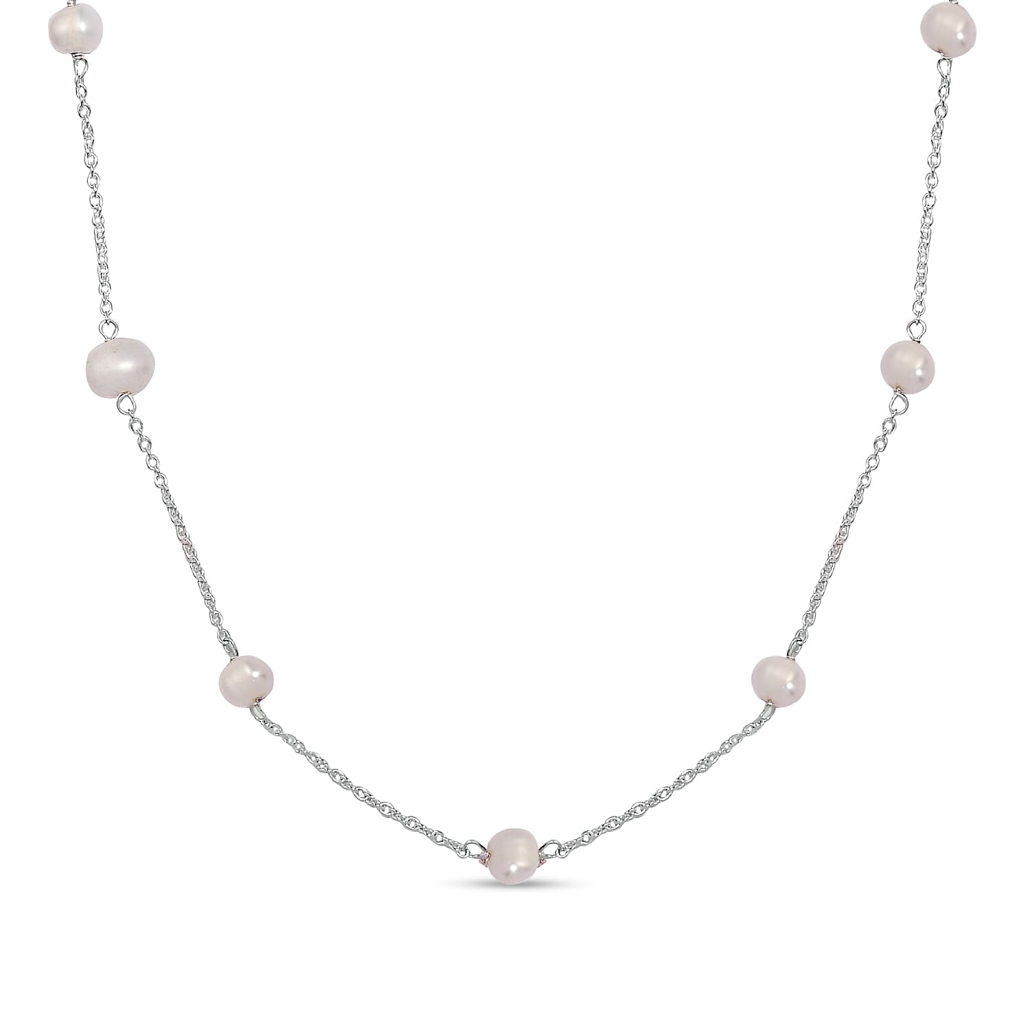 One Time Close Out Deal- White Fresh Water Pearl Necklace (Size - 20) with Lobster Clasp, Sterling Silver 11.00 ct