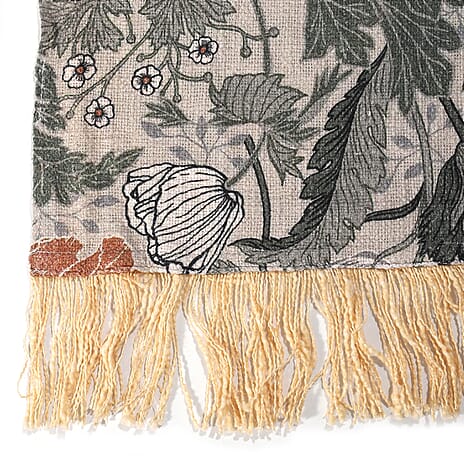 100% Cotton Woven Floral Printed Throw (Size 180x130 cm) - Cream - Multi