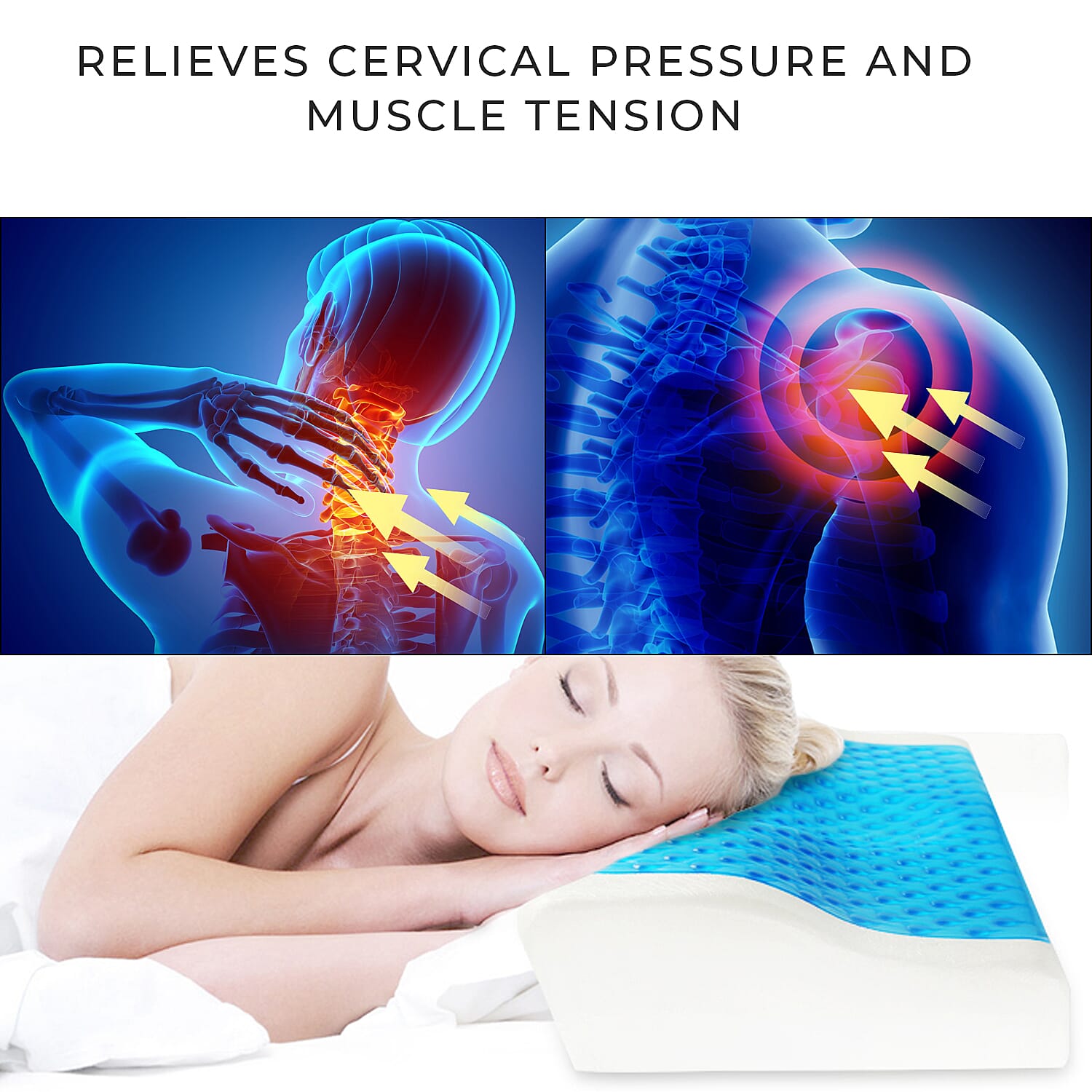 Cooling Gel Memory Foam Pillow with Bamboo Cover (Size 50x30x10 cm) - White