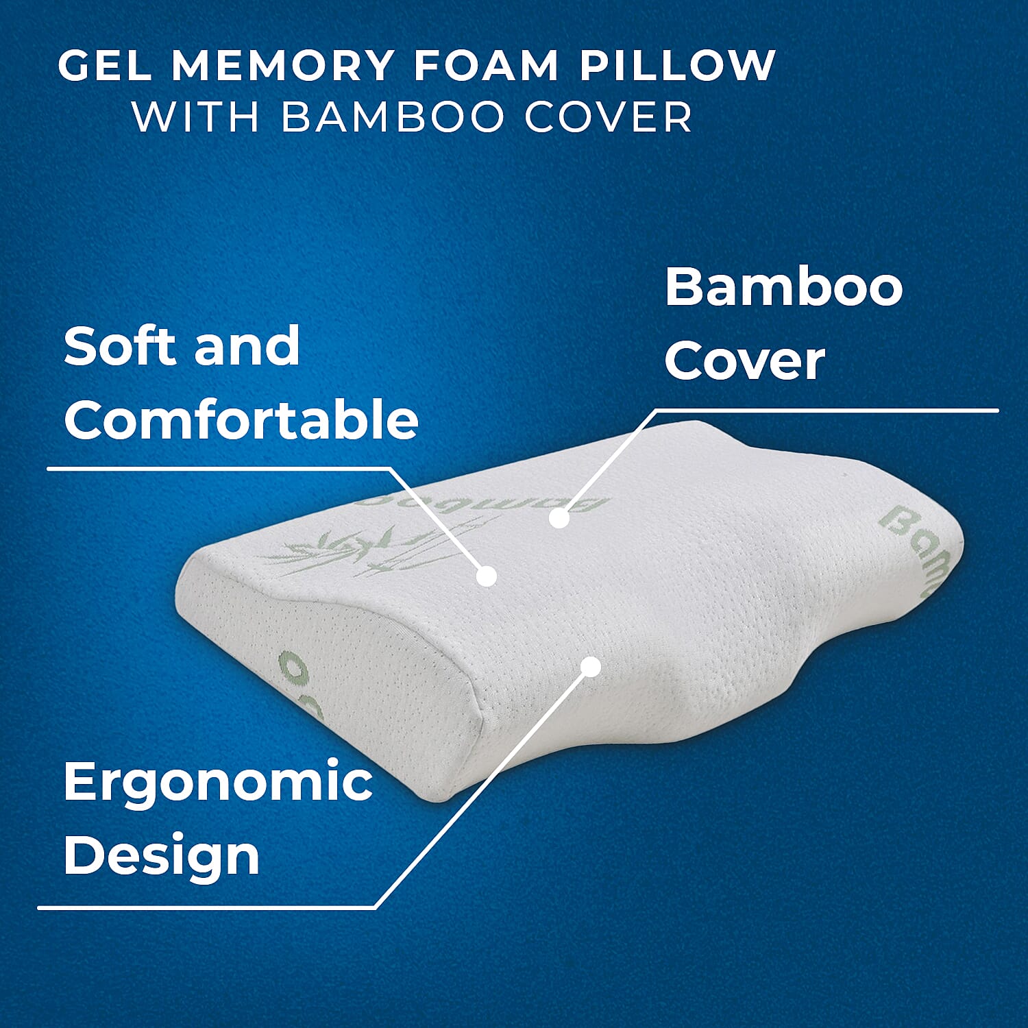 Cooling Gel Memory Foam Pillow with Bamboo Cover (Size 50x30x10 cm) - White