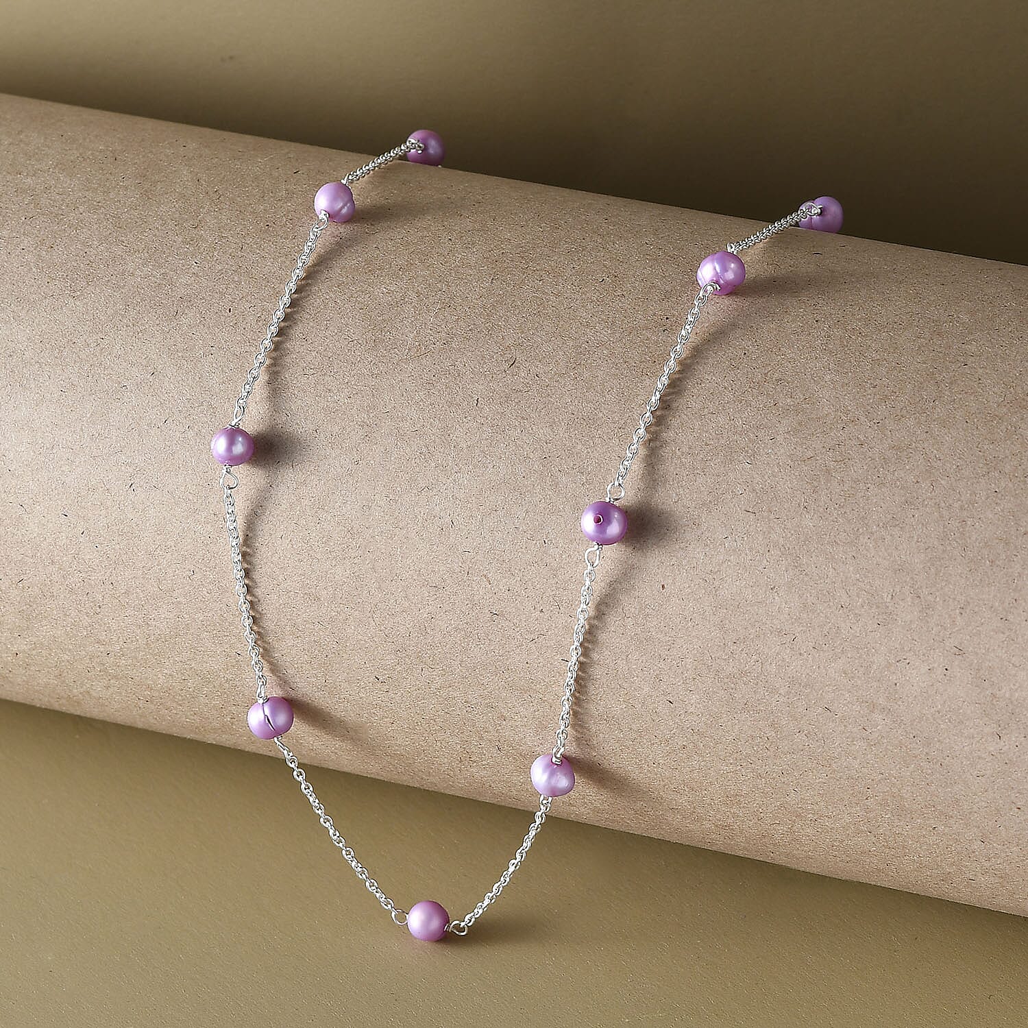 Fresh Water Lavender Pearl Necklace (Size - 20) with Lobster Clasp in Sterling Silver