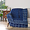 Luxury Edition - 100 % Cotton Woven Hand Block Printed Throw with Tassels (Size 180x130 cm) - Blue and White