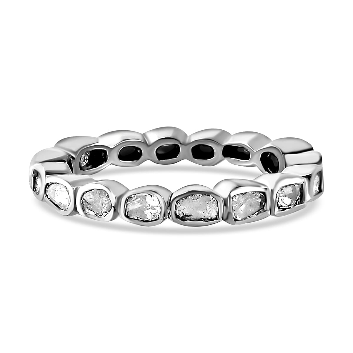 Artisan Crafted Polki Diamond Ring in Platinum Overlay Sterling Silver 0.50 Ct. Artisan Crafted Polki Diamond Ring in Platinum Overlay Sterling Silver 0.50 Ct.