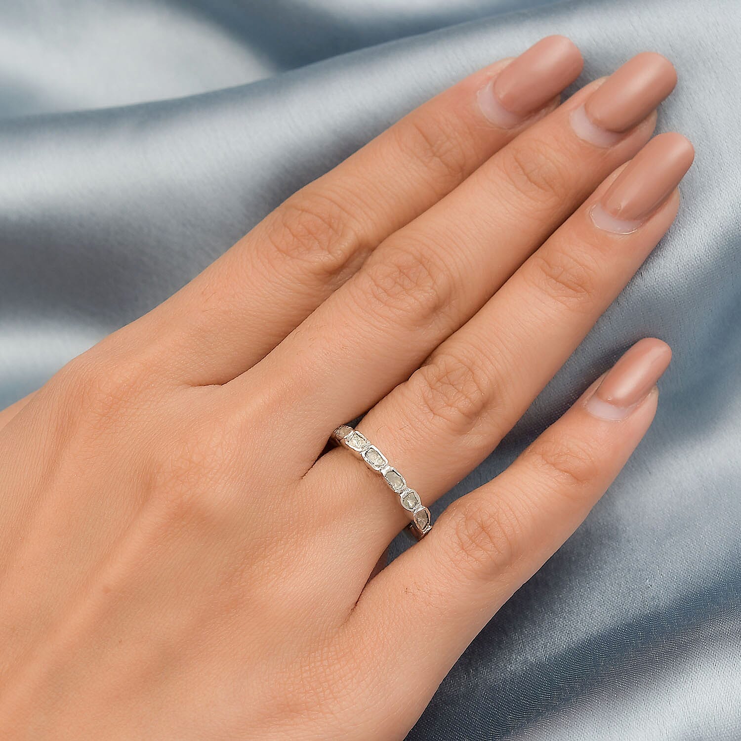 Artisan Crafted Polki Diamond Ring in Platinum Overlay Sterling Silver 0.50 Ct.