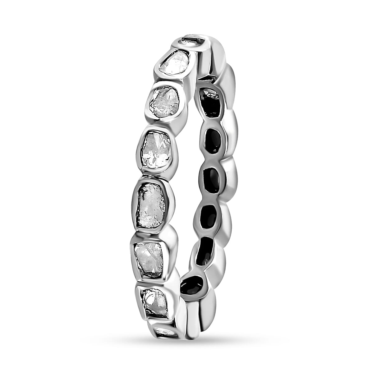 Artisan Crafted Polki Diamond Ring in Platinum Overlay Sterling Silver 0.50 Ct.