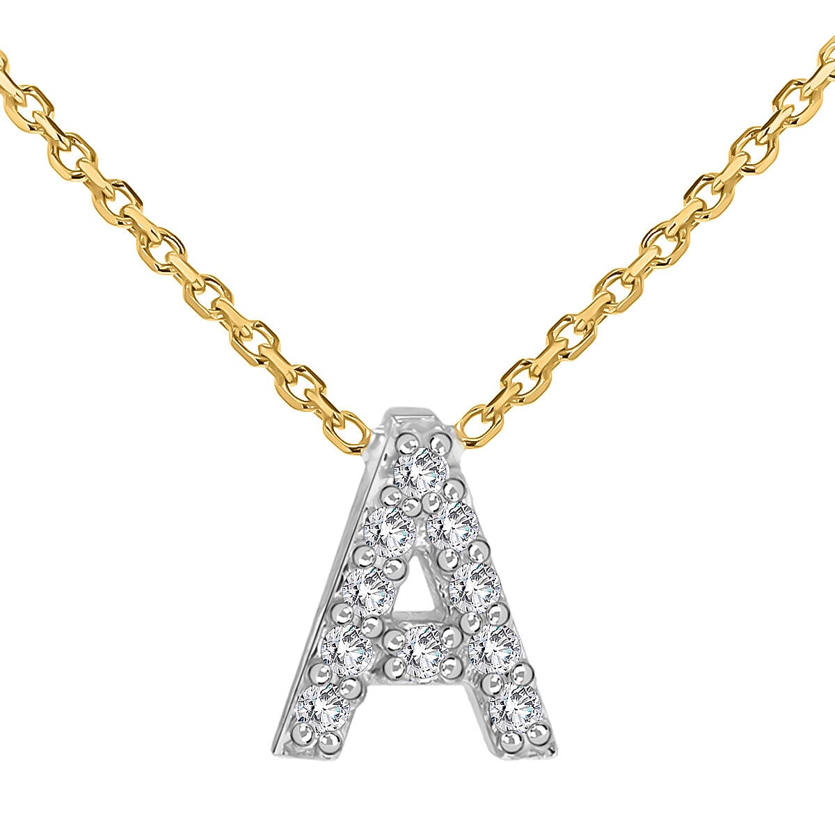 9K Yellow and White Gold With VS SI Diamond Mini Initial  A Necklace 17 Inch