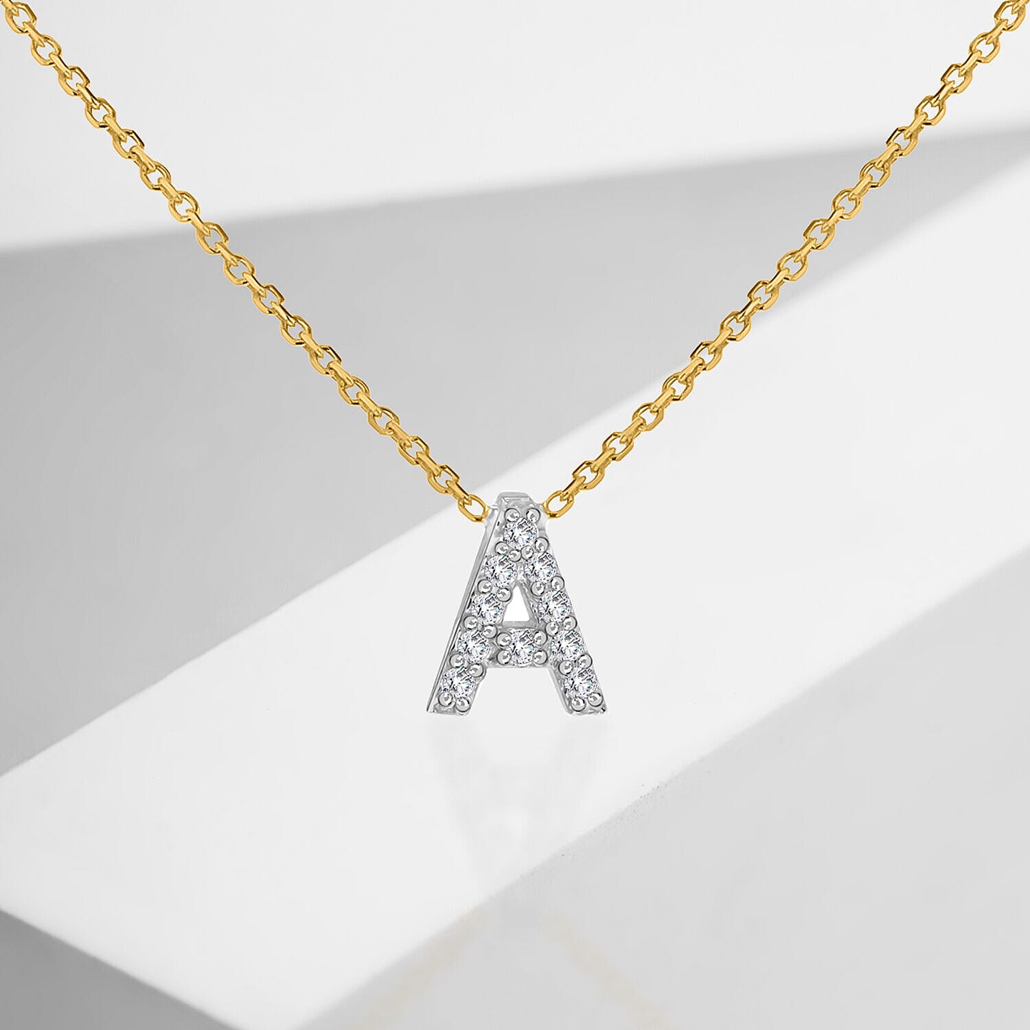 9K Yellow and White Gold With VS SI Diamond Mini Initial  A Necklace 17 Inch