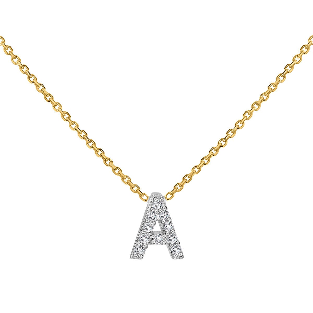 9K Yellow and White Gold With VS SI Diamond Mini Initial  A Necklace 17 Inch