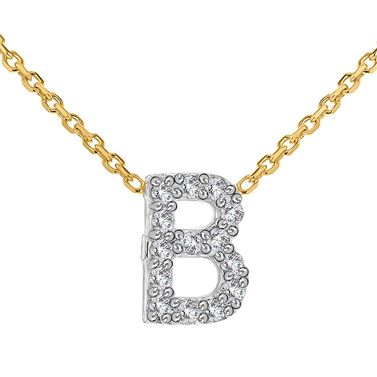 9K Yellow and White Gold With VS SI Diamond Mini Initial B Necklace 17 Inch