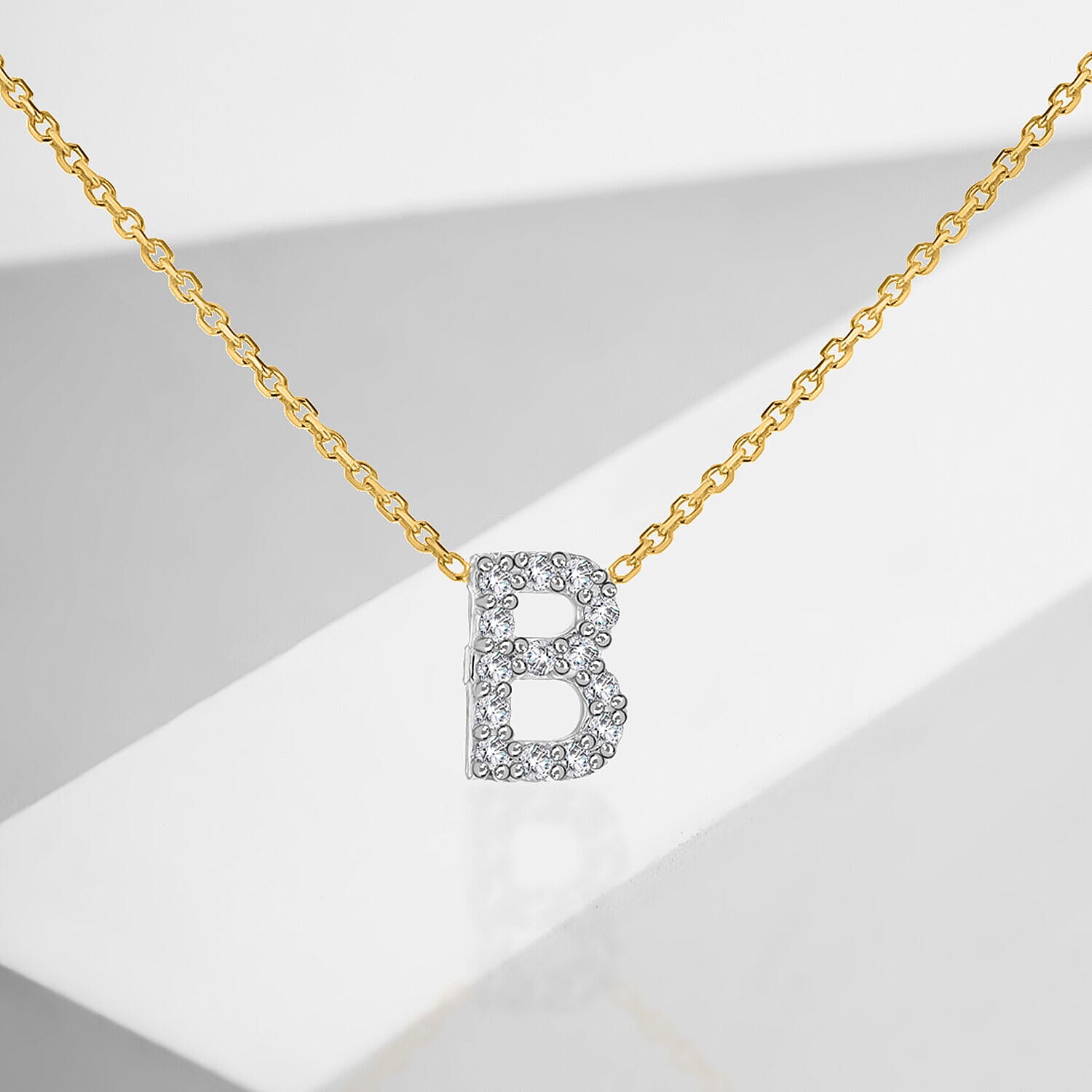 9K Yellow and White Gold With VS SI Diamond Mini Initial B Necklace 17 Inch