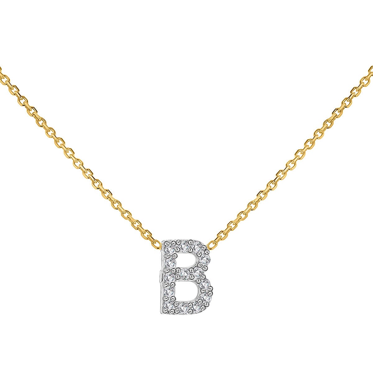 9K Yellow and White Gold With VS SI Diamond Mini Initial B Necklace 17 Inch