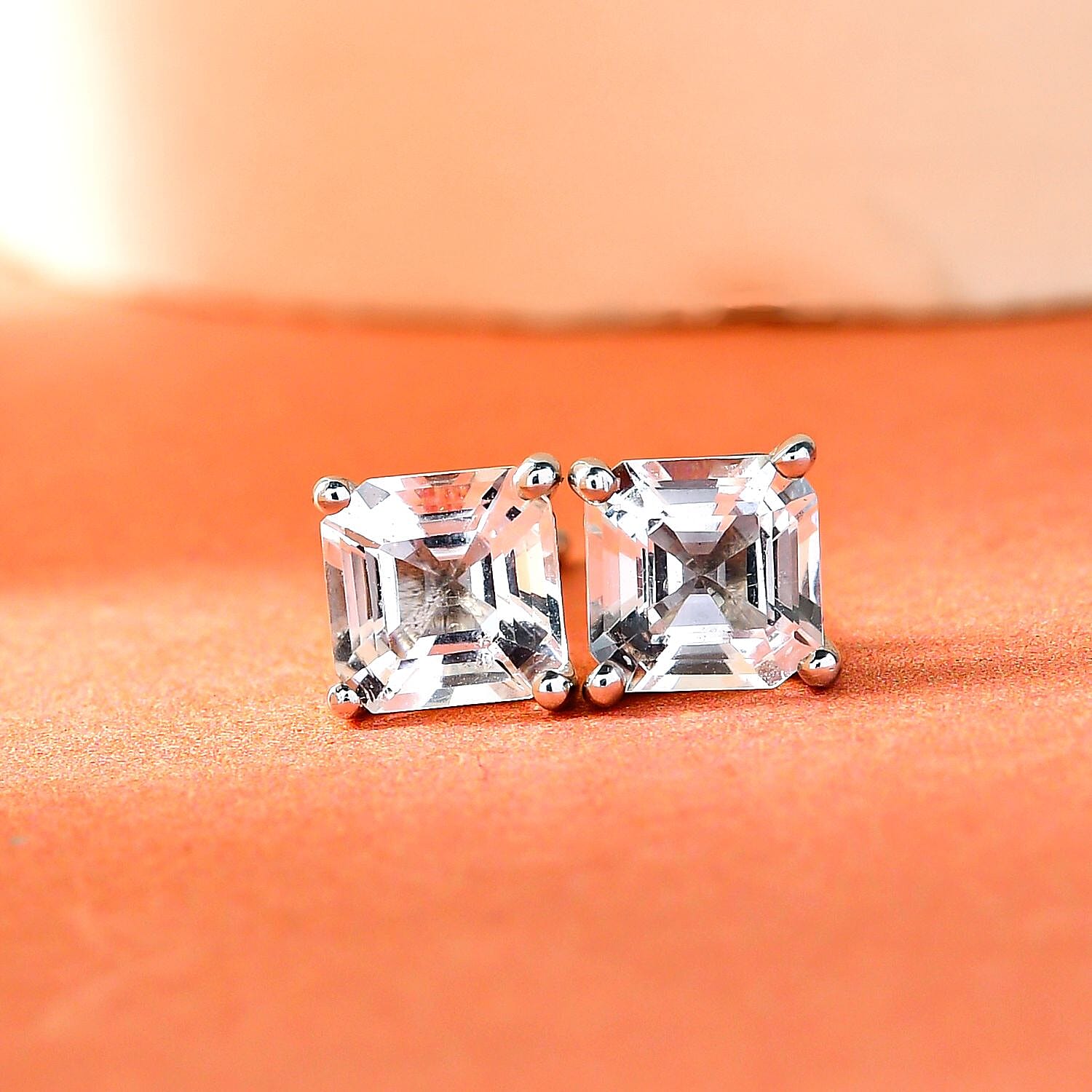 Petalite (Asscher Cut) Stud Earrings (with Push Back) in Platinum Overlay Sterling Silver 1.080 Ct.