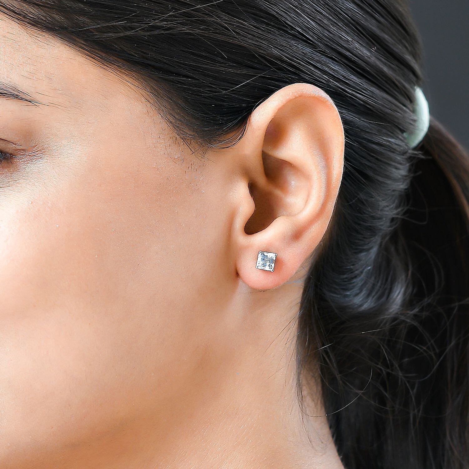 Petalite (Asscher Cut) Stud Earrings (with Push Back) in Platinum Overlay Sterling Silver 1.080 Ct.