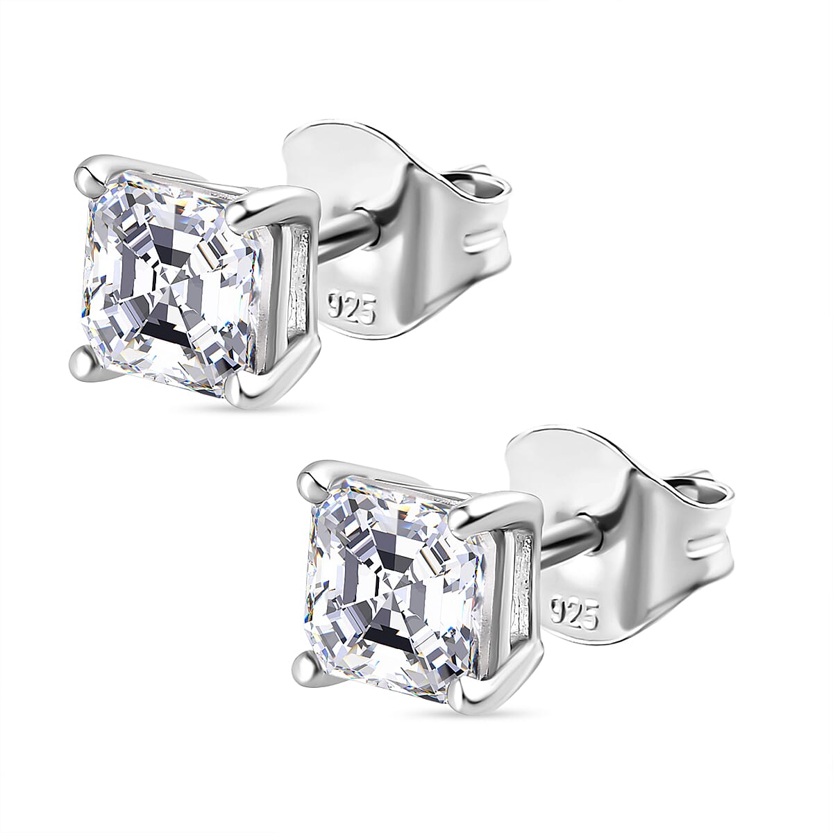 Petalite (Asscher Cut) Stud Earrings (with Push Back) in Platinum Overlay Sterling Silver 1.080 Ct.
