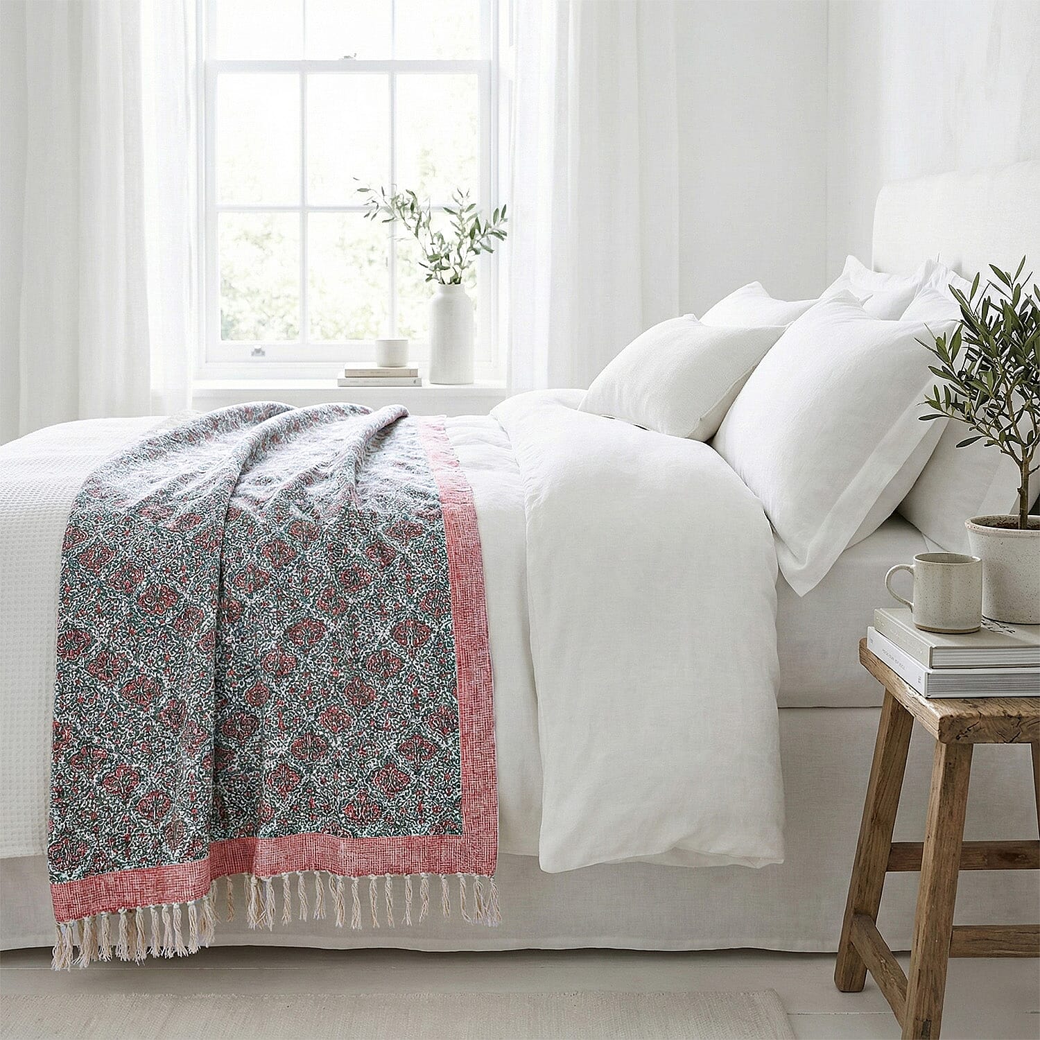 Hand-Made-Block-Printed-Cotton-Throw-Size-130x180-CM-Colour-Peach-and-