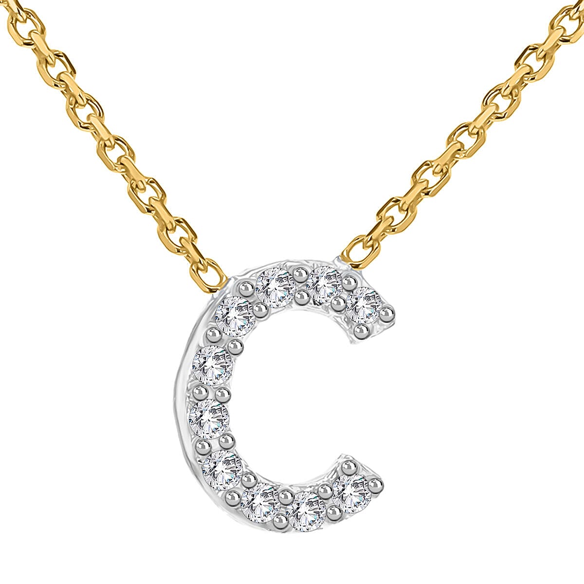 9K Yellow and White Gold With VS SI Diamond Mini Initial C Necklace 17 Inch