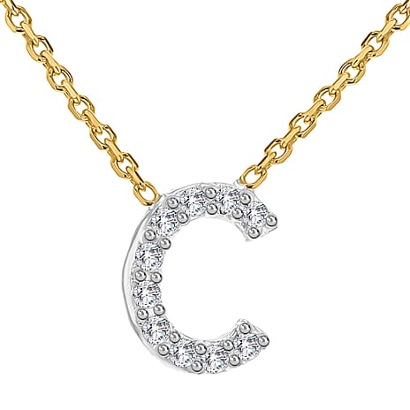 9K Yellow and White Gold With VS SI Diamond Mini Initial C Necklace 17 Inch