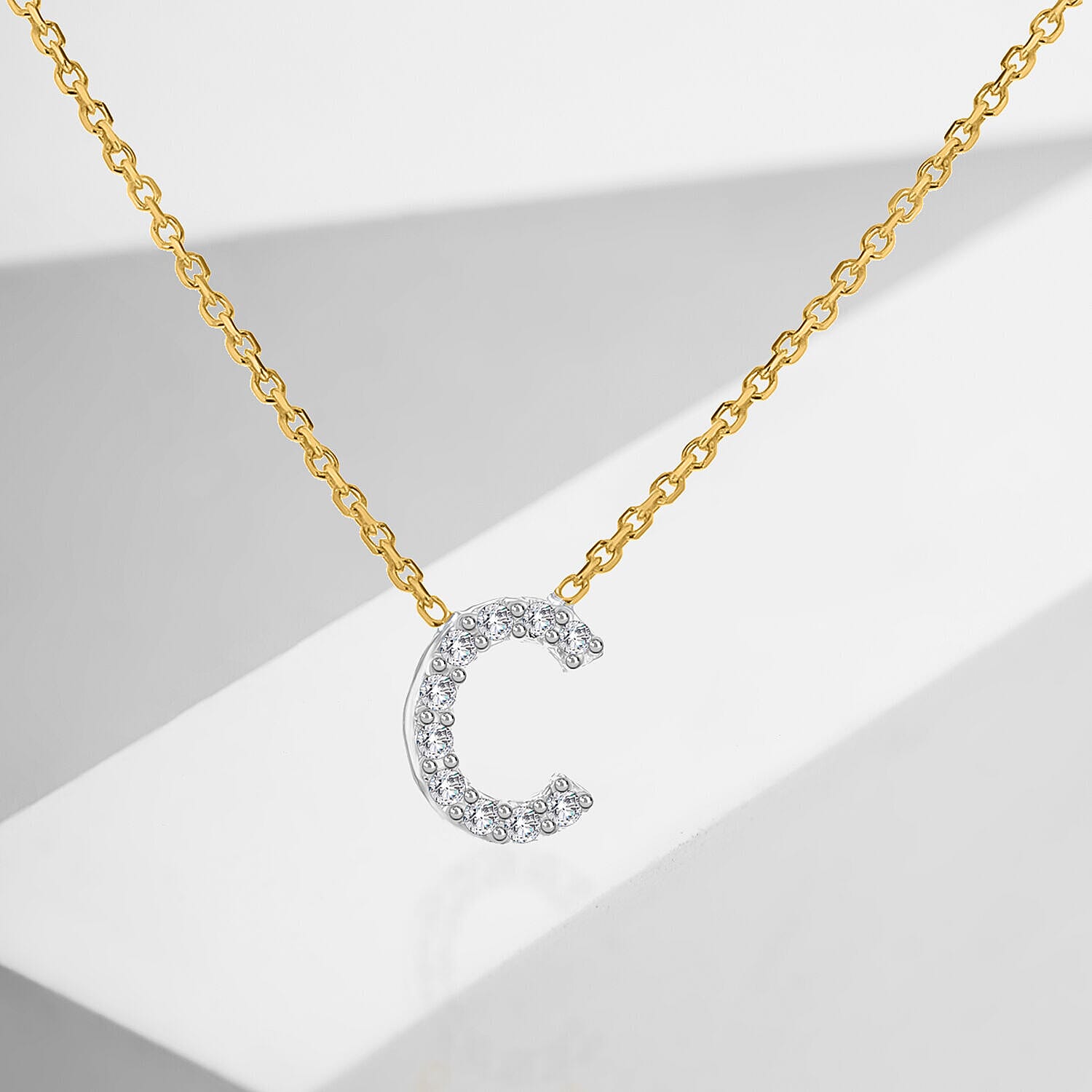 9K Yellow and White Gold With VS SI Diamond Mini Initial C Necklace 17 Inch