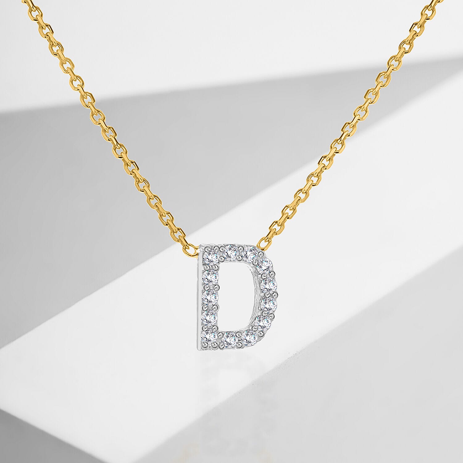 9K Yellow and White Gold With VS SI Diamond Mini Initial D Necklace 17 Inch