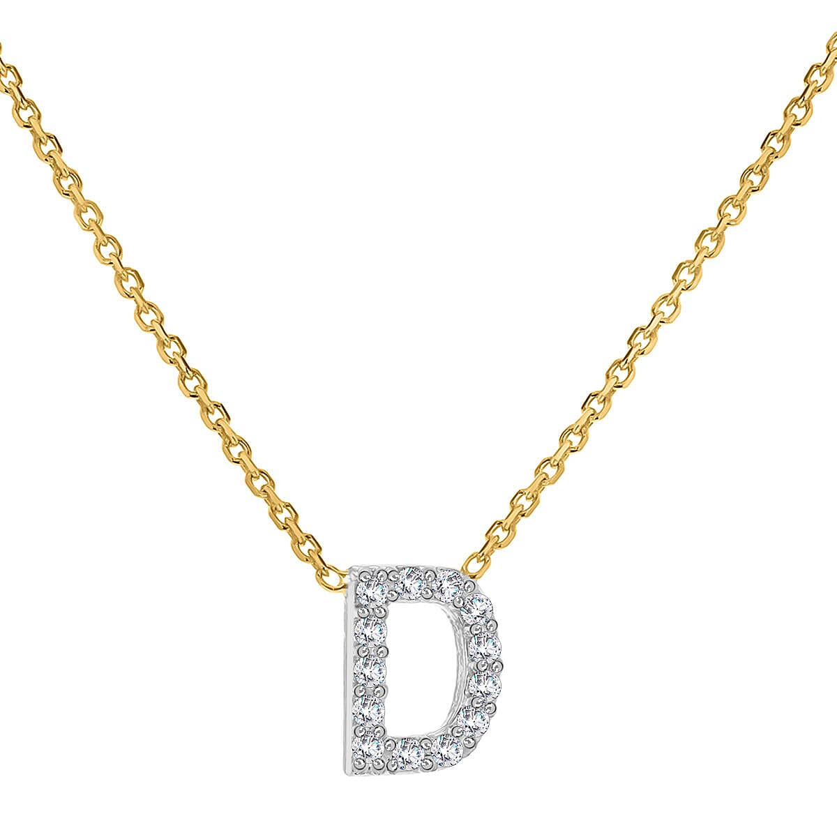 9K Yellow and White Gold With VS SI Diamond Mini Initial D Necklace 17 Inch