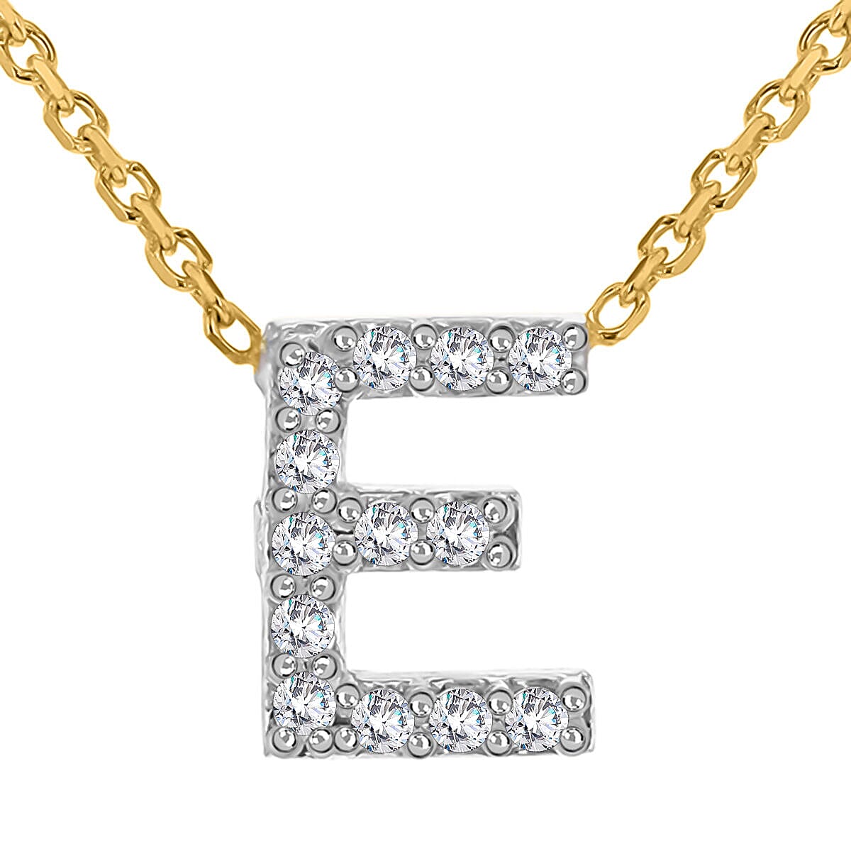 9K Yellow and White Gold With VS SI Diamond Mini Initial E Necklace 17 Inch