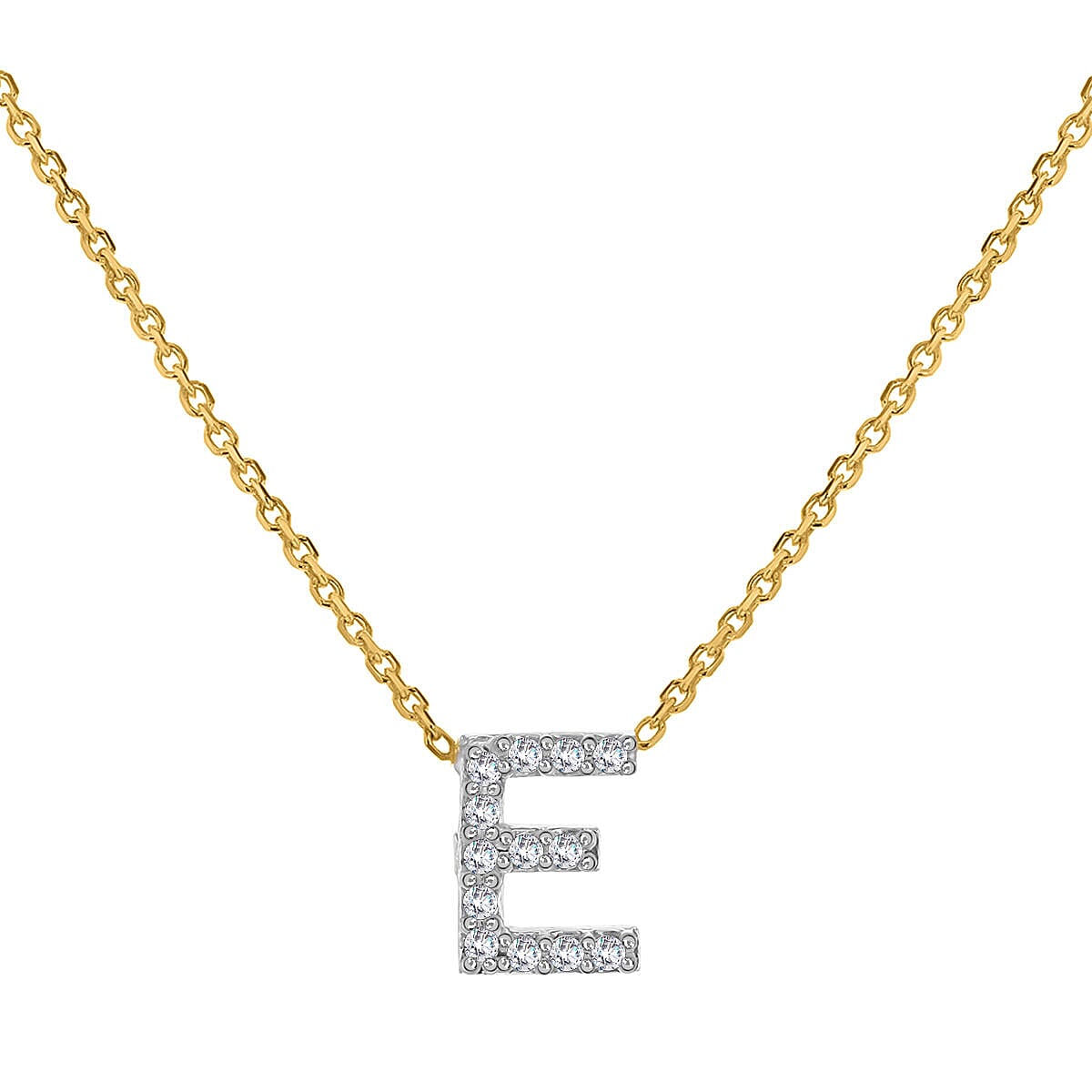 9K Yellow and White Gold With VS SI Diamond Mini Initial E Necklace 17 Inch