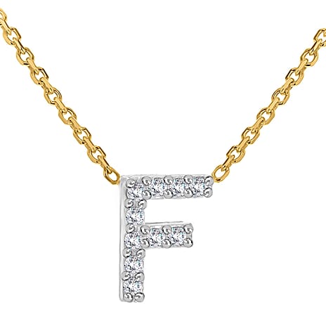 9K Yellow and White Gold With VS SI Diamond Mini Initial F Necklace 17 Inch