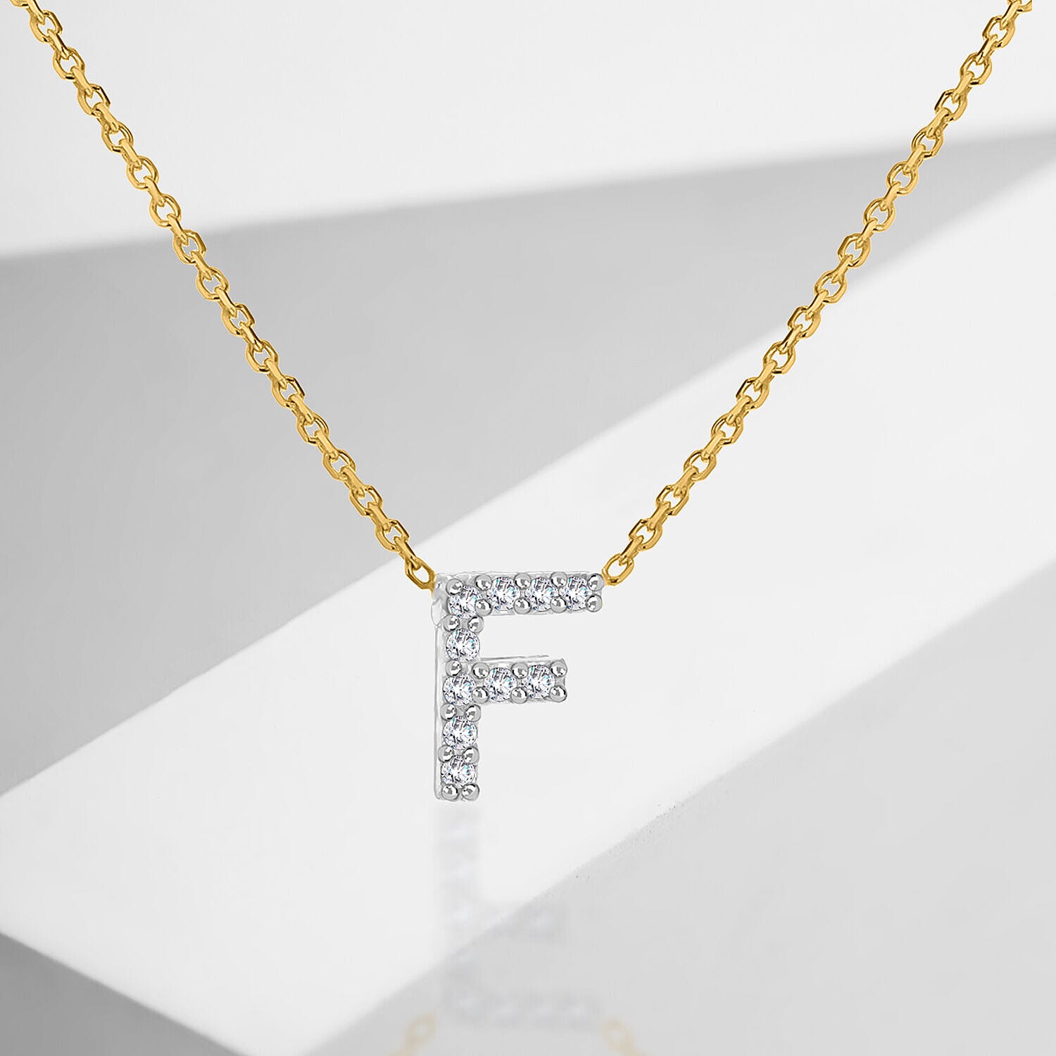9K Yellow and White Gold With VS SI Diamond Mini Initial F Necklace 17 Inch