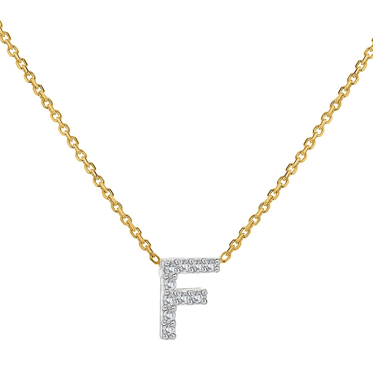 9K Yellow and White Gold With VS SI Diamond Mini Initial F Necklace 17 Inch
